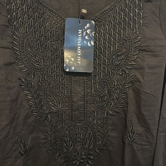 JAI GOVINDAM Indian Hand Embroidered Kurti-Chikankari Cotton Long Kurti's Tunic - Picture 6 of 10